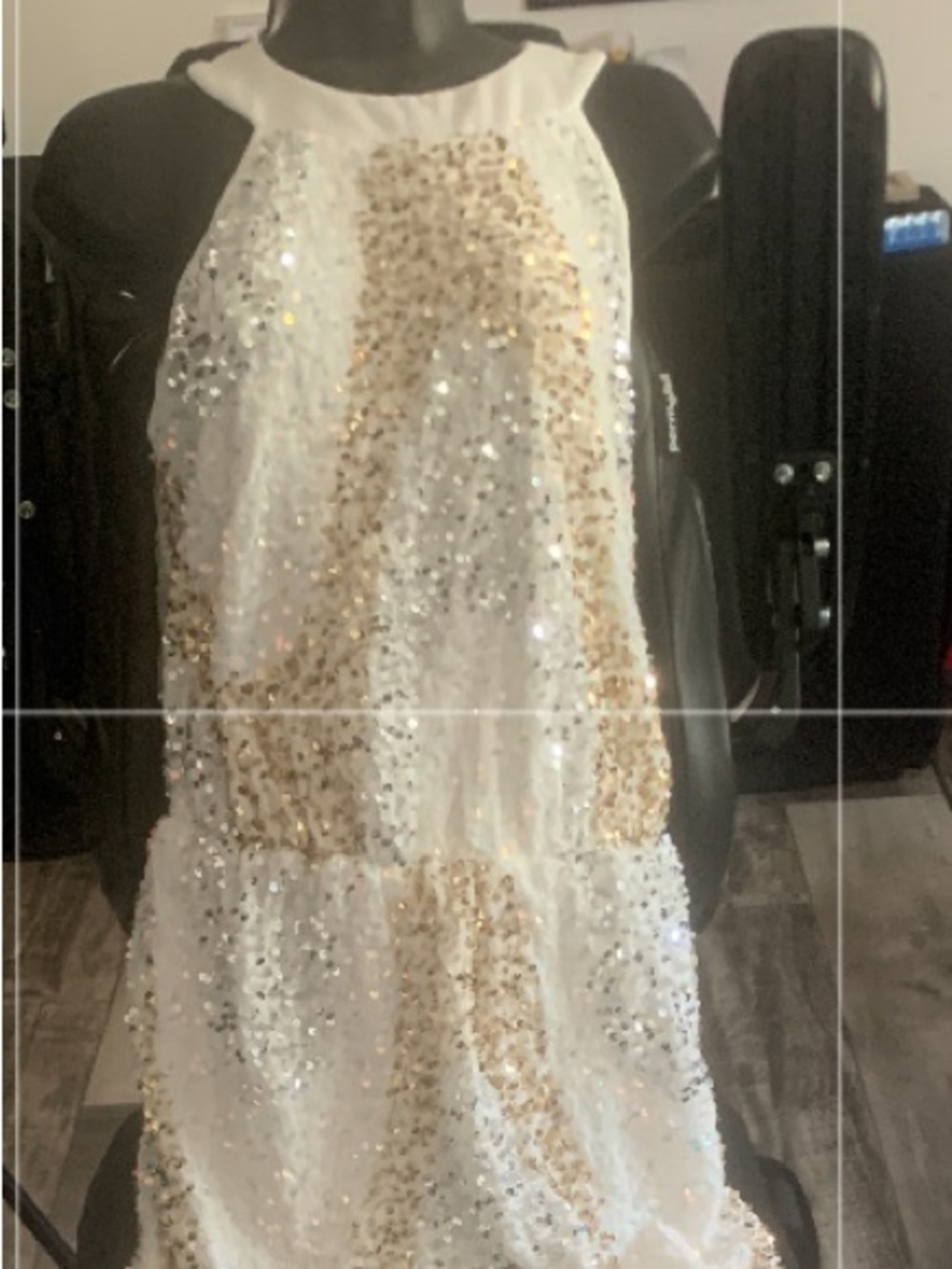 Ashley Stewart White Dress with Gold & Silver Sequin Panels